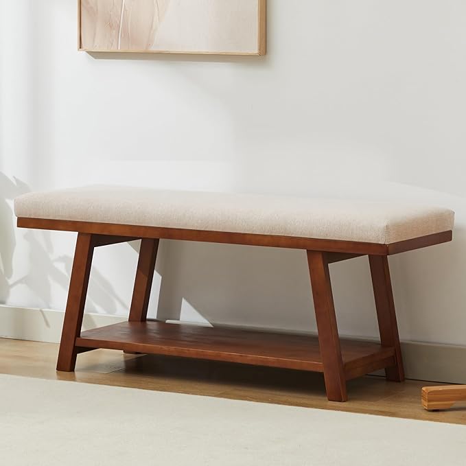 Entryway Shoe Bench with Cushion,End of Bed Bedroom Bench