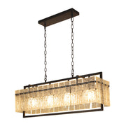 Modern Rectangular Crystal Chandelier, 4-Light Black Linear Farmhouse Lighting, 34”