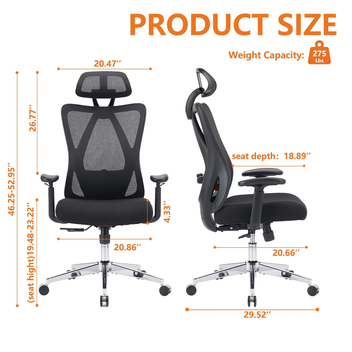 Ergonomic Office Desk Chair High Back Comfy Computer Gaming Mesh with Wide