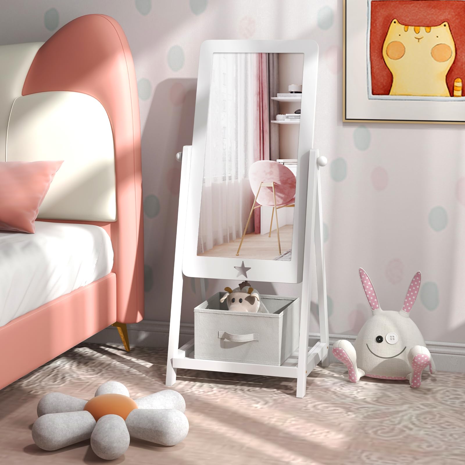 Freestanding Kids Mirror, Non-Glass Shatterproof Toddler Dressing Mirror