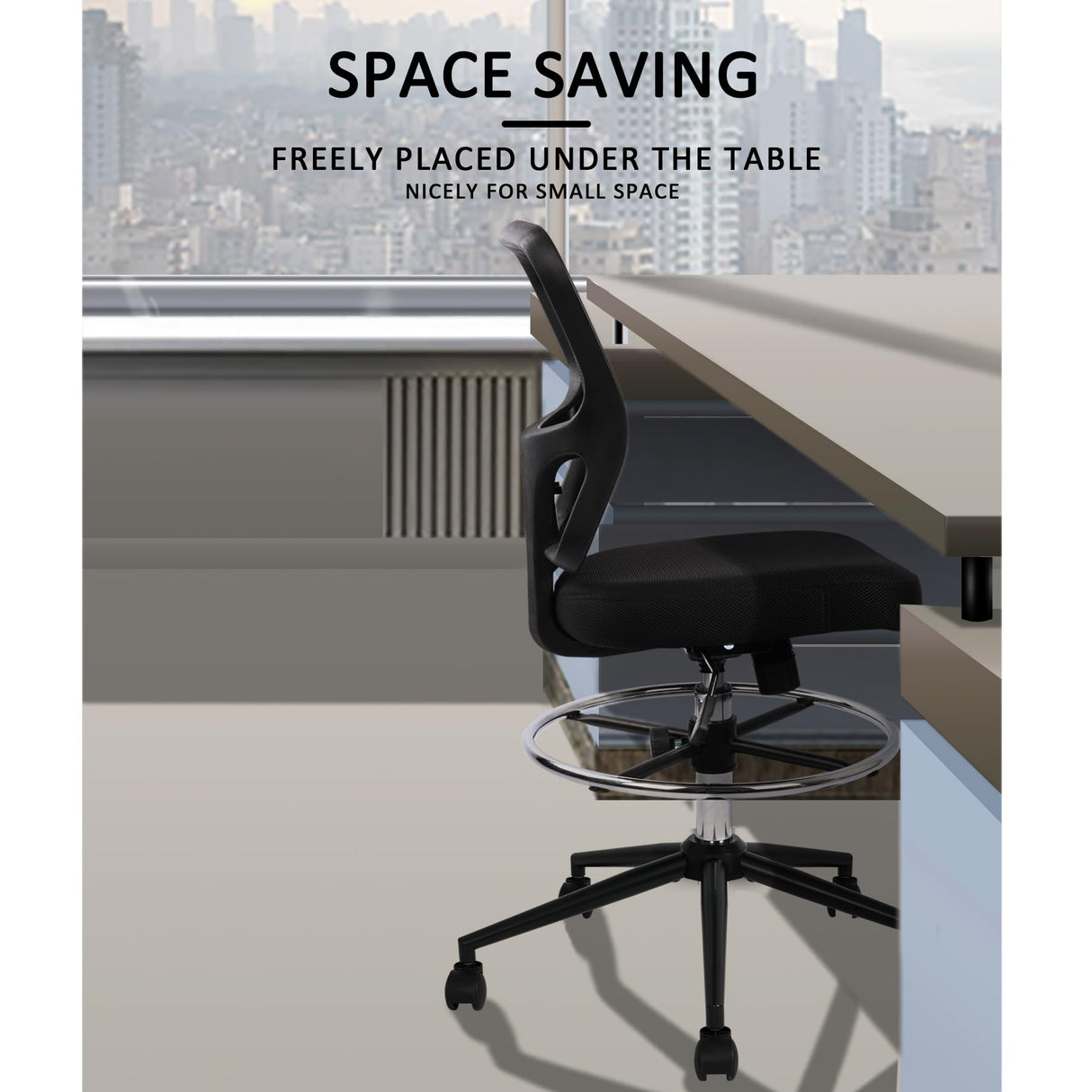 Ergonomic Drafting Chair with Footrest - Adjustable Height Tall Office Stool