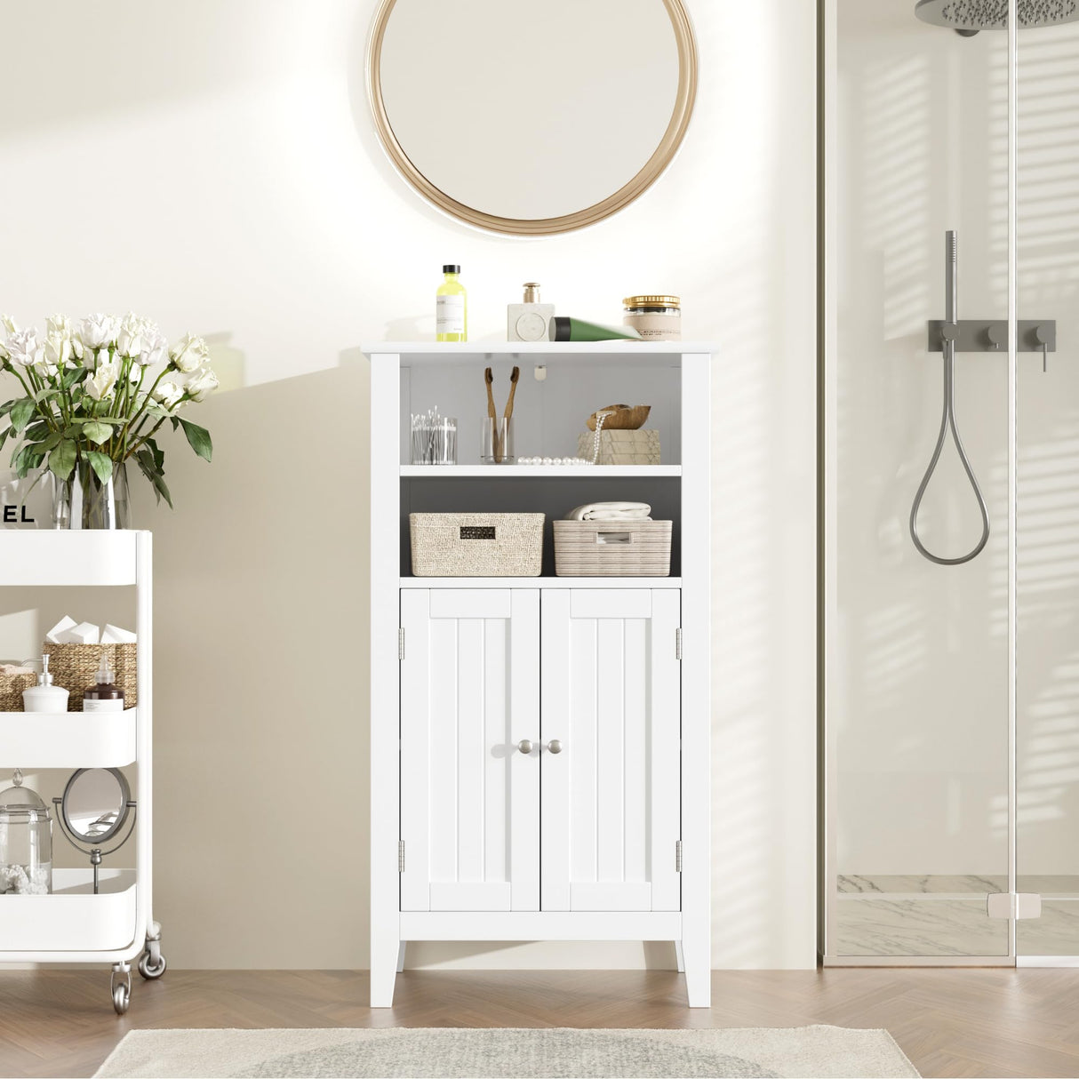 Bathroom Storage Cabinet, Free Standing Bathroom Cabinet with 2 Doors and Adjustbale