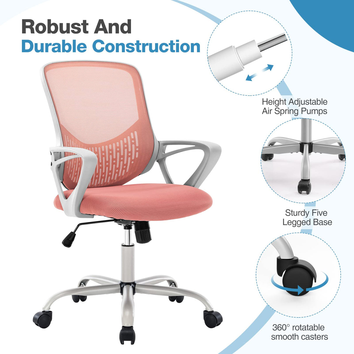 Ergonomic Home Office Chair - Mesh Mid Back Computer Desk Swivel Rolling Task Chair