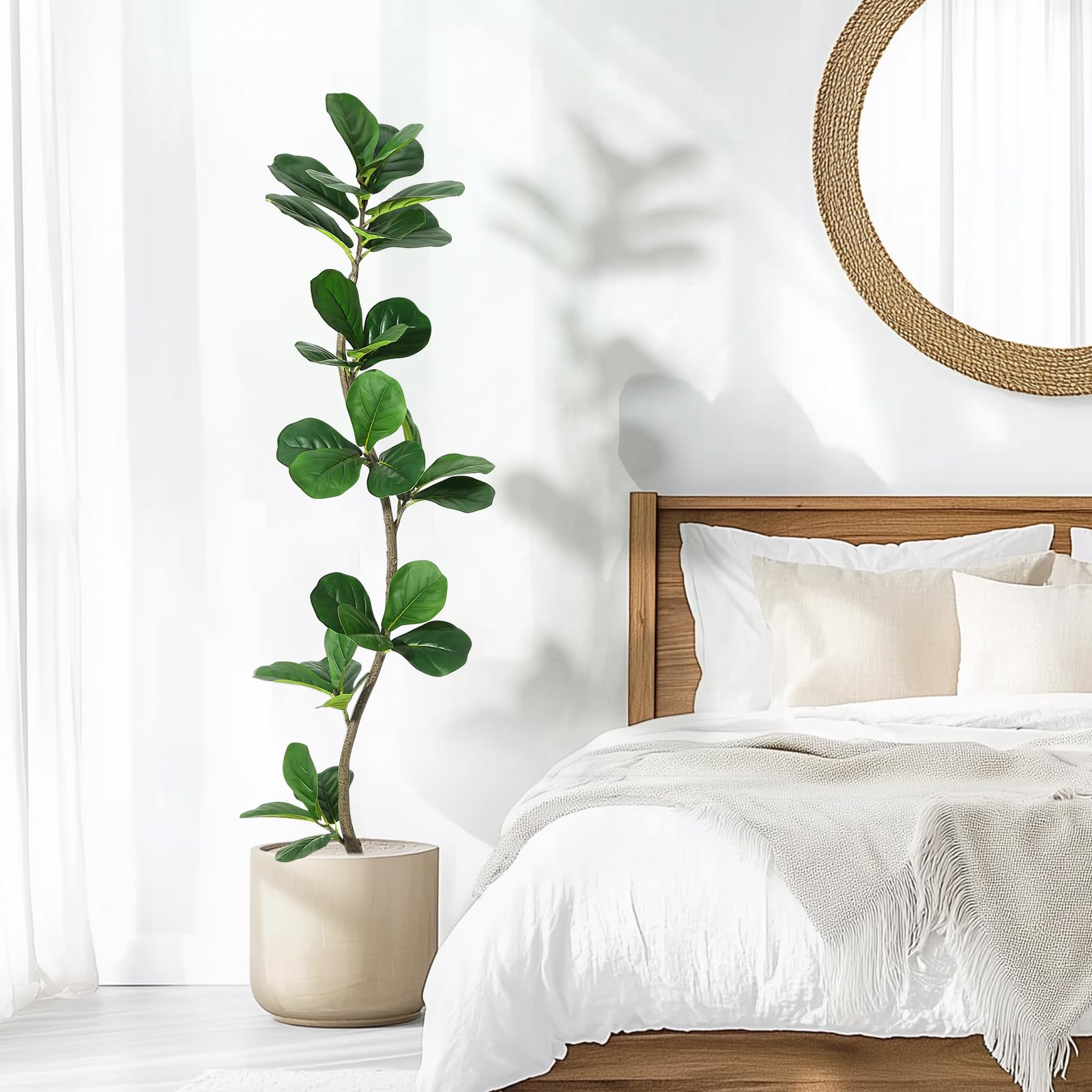 Artificial Fiddle Leaf Fig Tree - 5FT Fake Plant with Black Planter