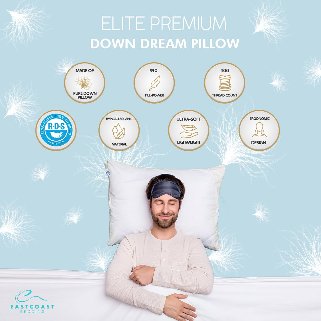 Elite Premium Down Sleeping Pillow 600 Fill Power White Down Available