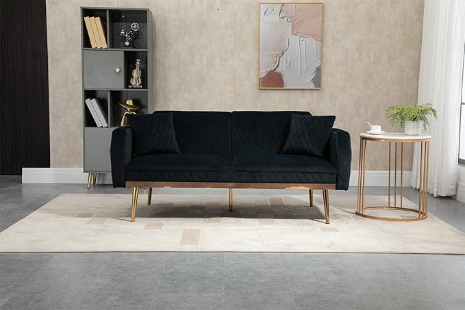 Velvet Loveseat Sofa, Modern Sleeper Sofa Couch with 2 Pillows