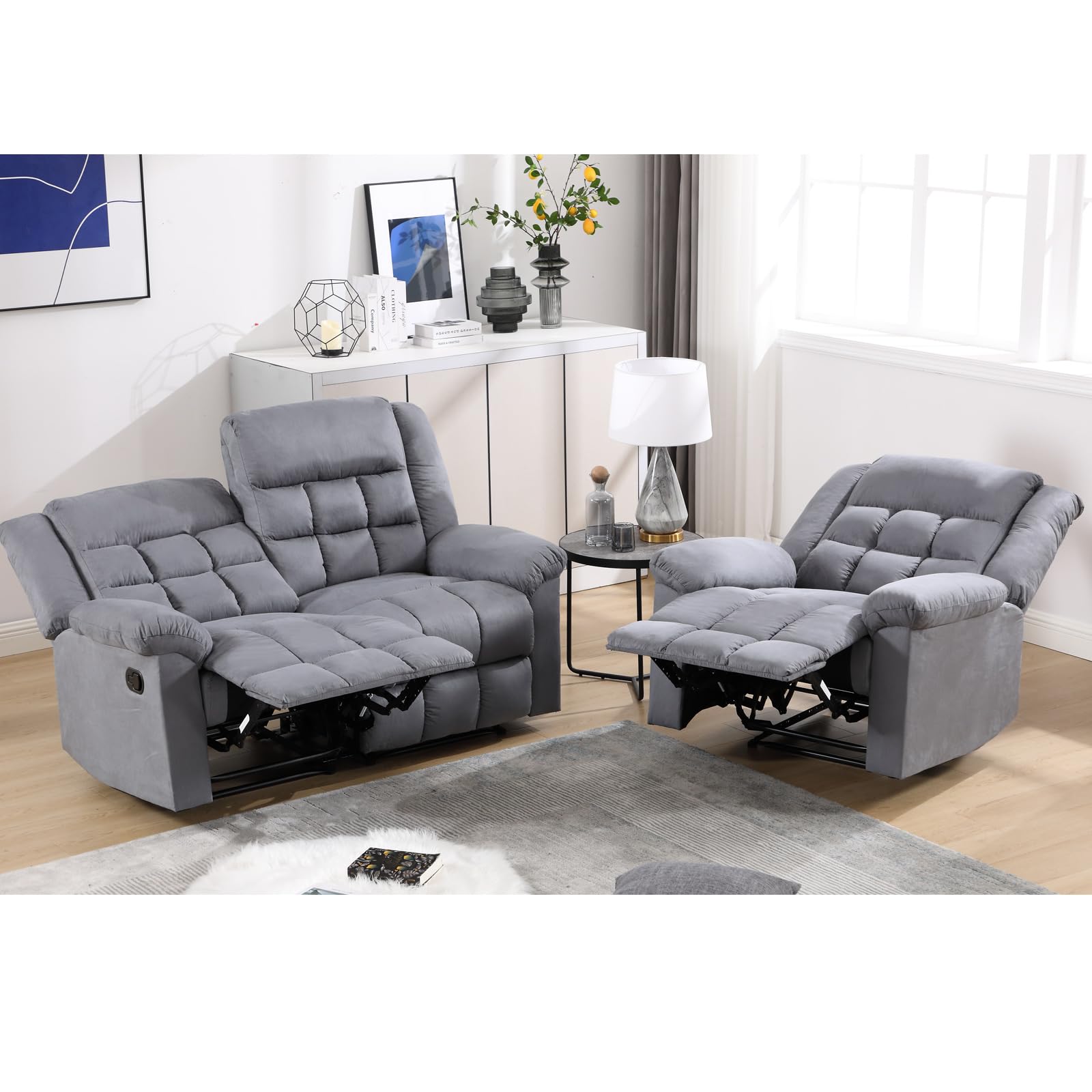 Manual Reclining Couch Sofa Set for Living Room, Include 1 Recliner Chair
