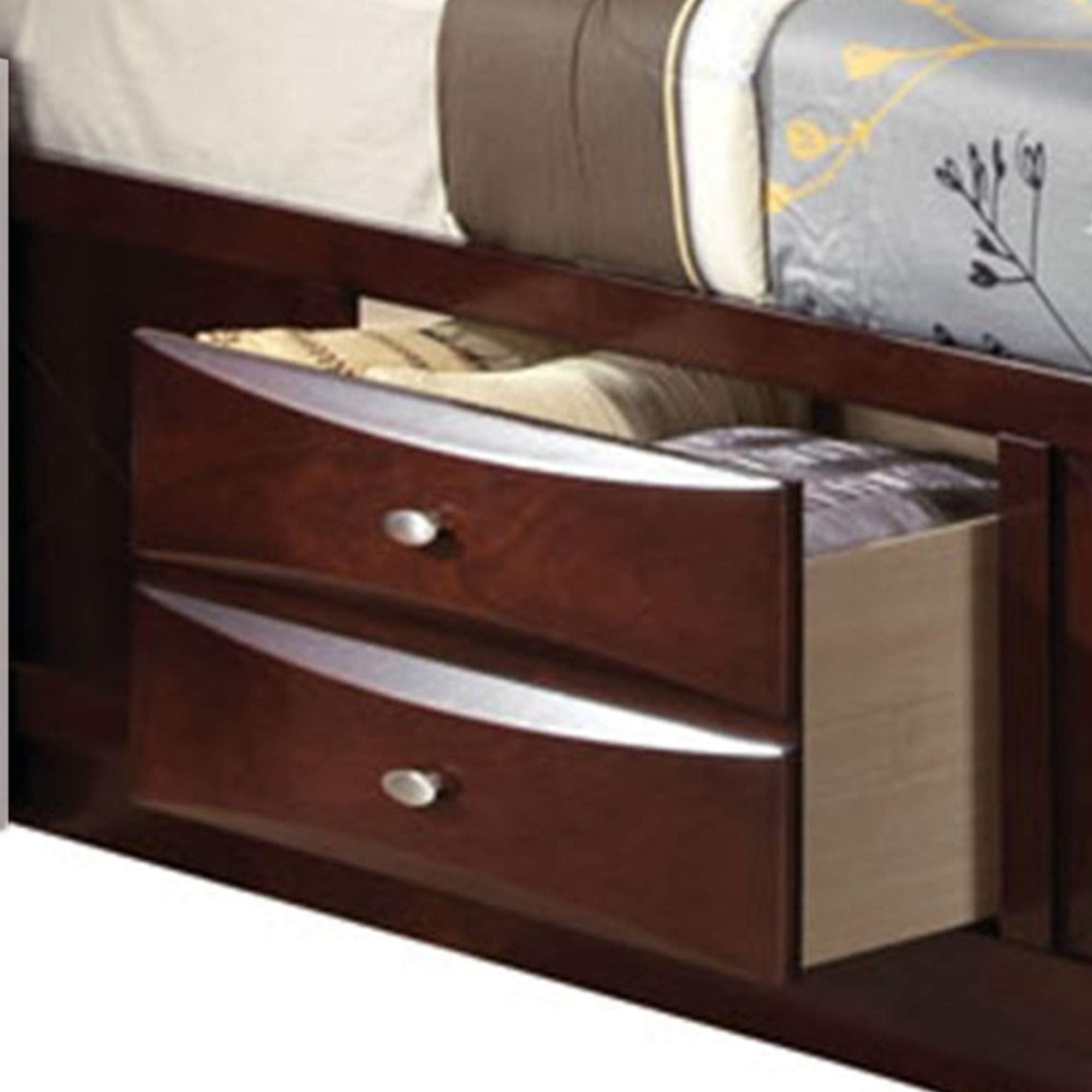 Benjara Panel Design Queen Size Bed with Bookcase and Drawers, Brown