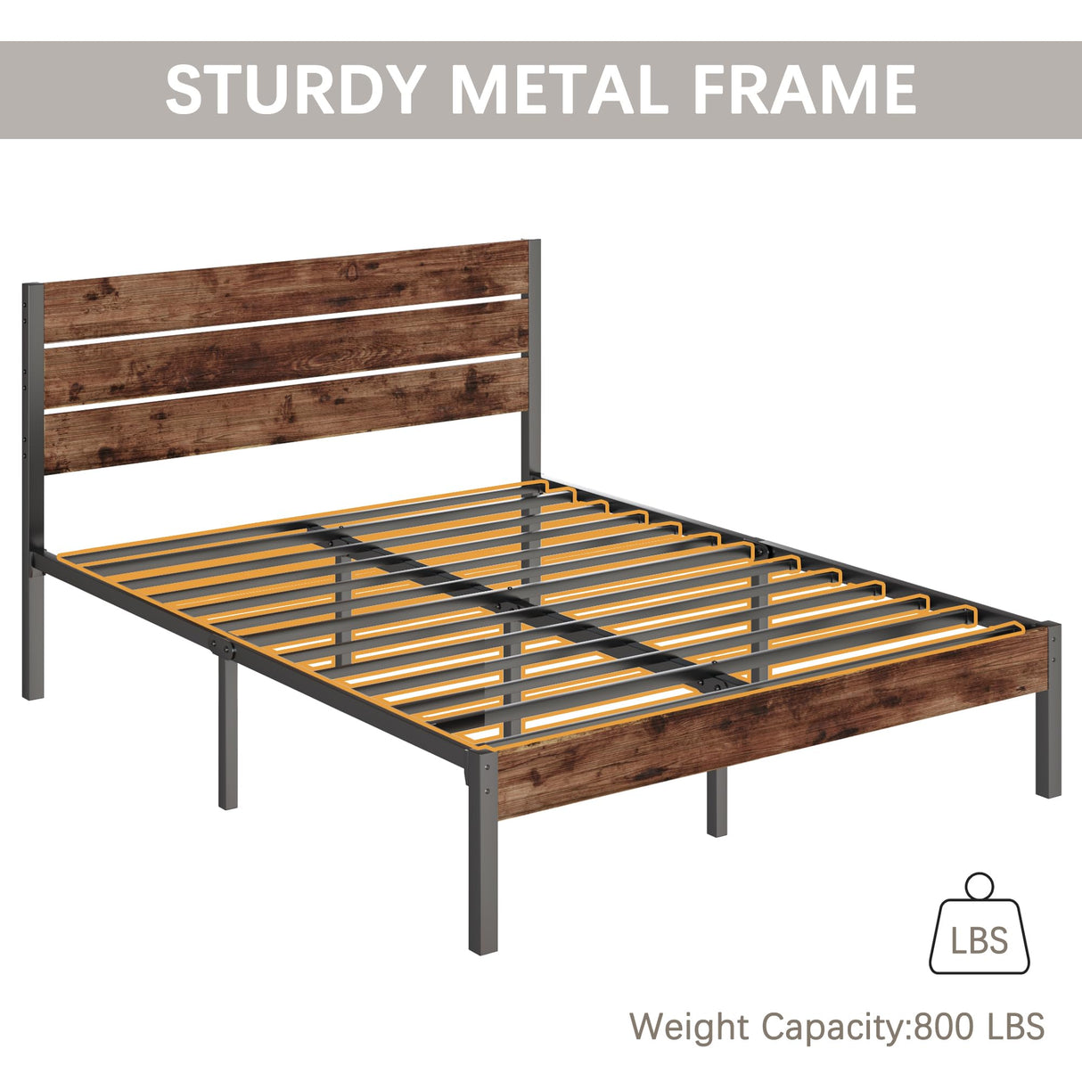 Queen Bed Frame with Headboard and Footboard,