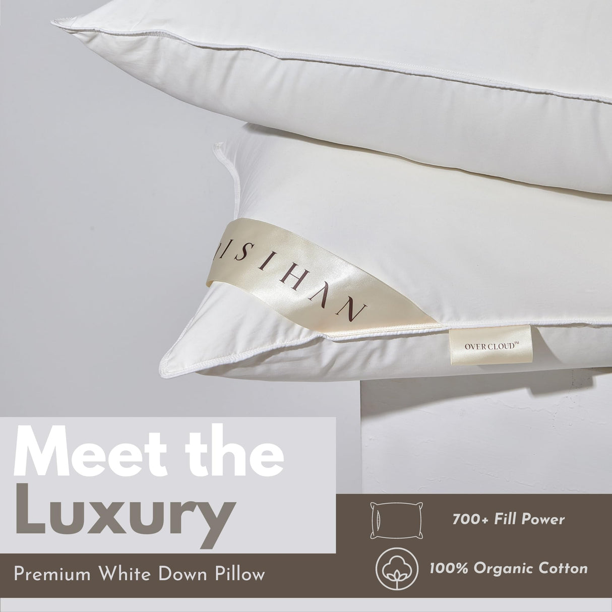 OverCloud™ Goose Down Pillows, Down Pillow for Back Sleeper, Standard Bed Pillows