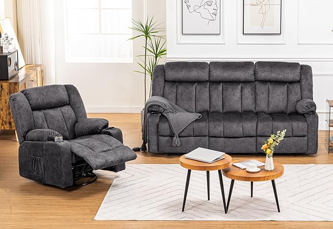 Manual Recliner Chair Set，Fabric Reclining Sofa Chair