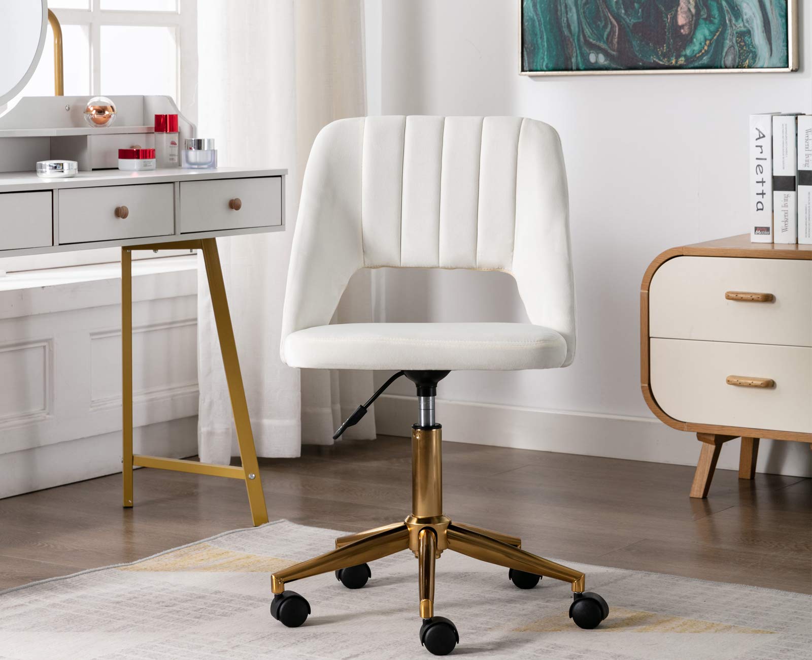 elvet Office Desk Chair with Wheels, Mid Back Modern Home Office Chair Small and Cute