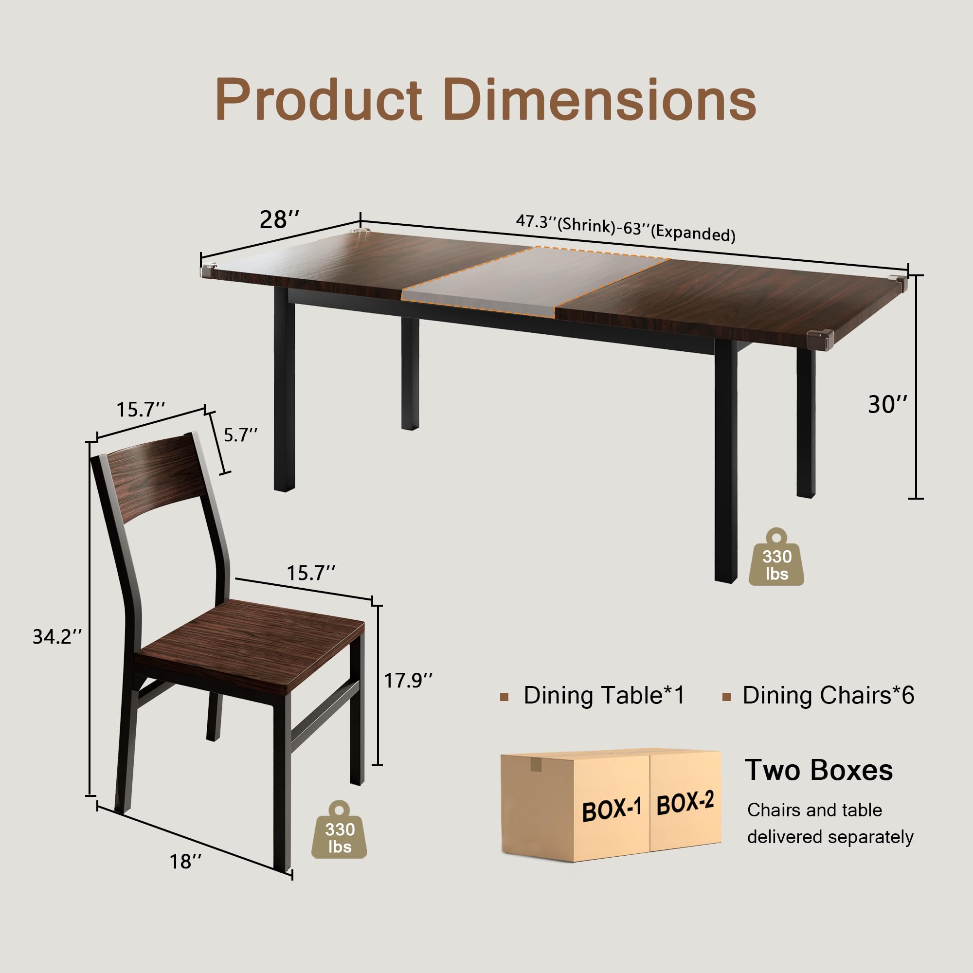 7-Piece Extendable Dining Table Set with 6 Chairs