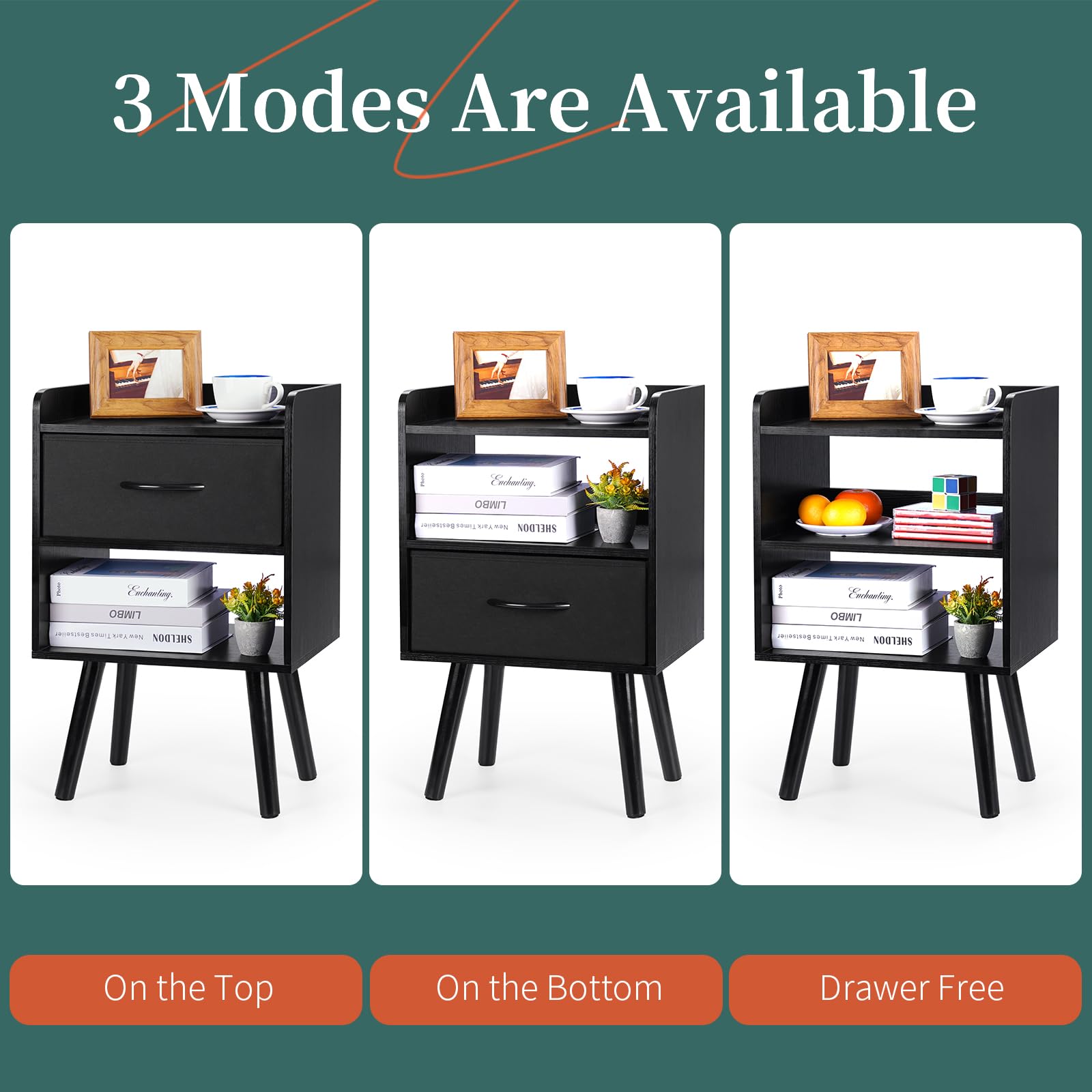 Night Stand with Fabric Drawer, Modern Nightstand, Bedside Tables