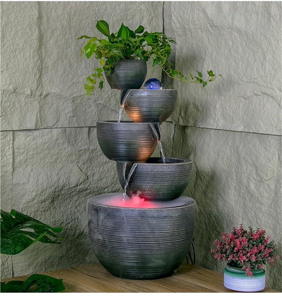 Outdoor Garden with Lights, Indoor Standing Waterfall Fountain for Garden, Patio, Deck