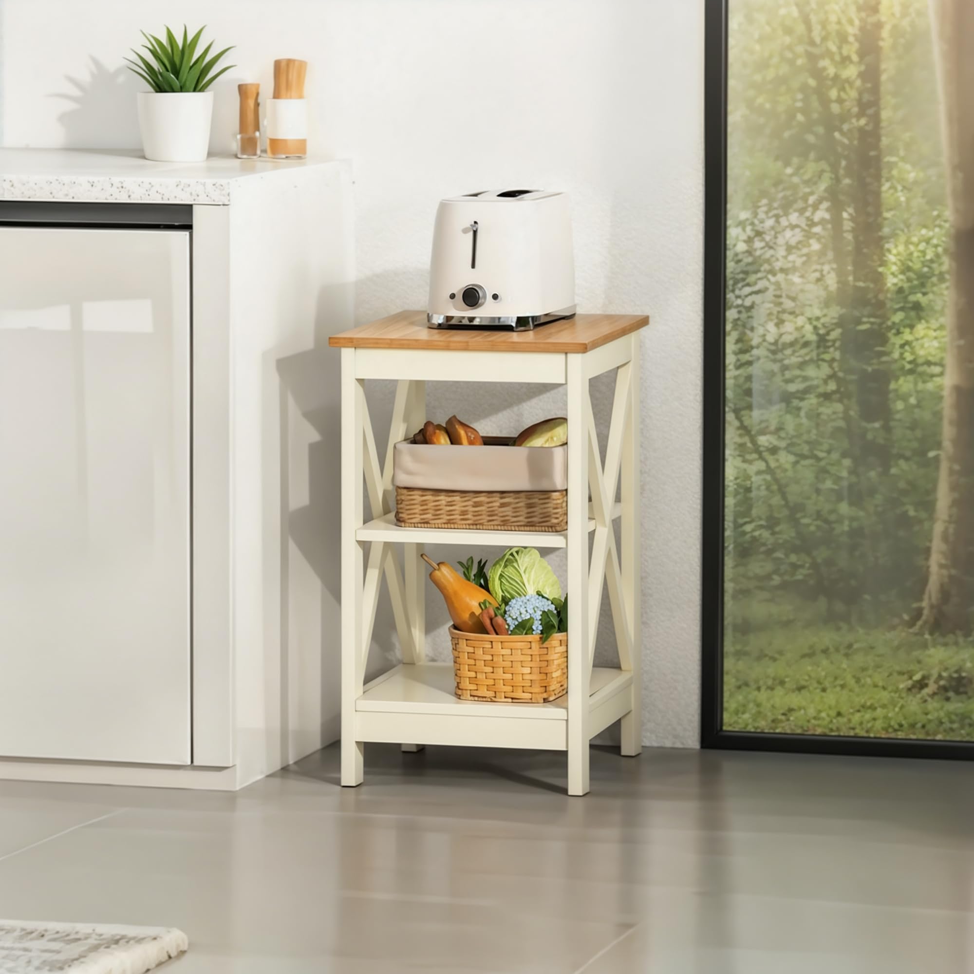 Side Table, Farmhouse End Table Set of 2, Bedside Table 3-Tier Storage Shelf