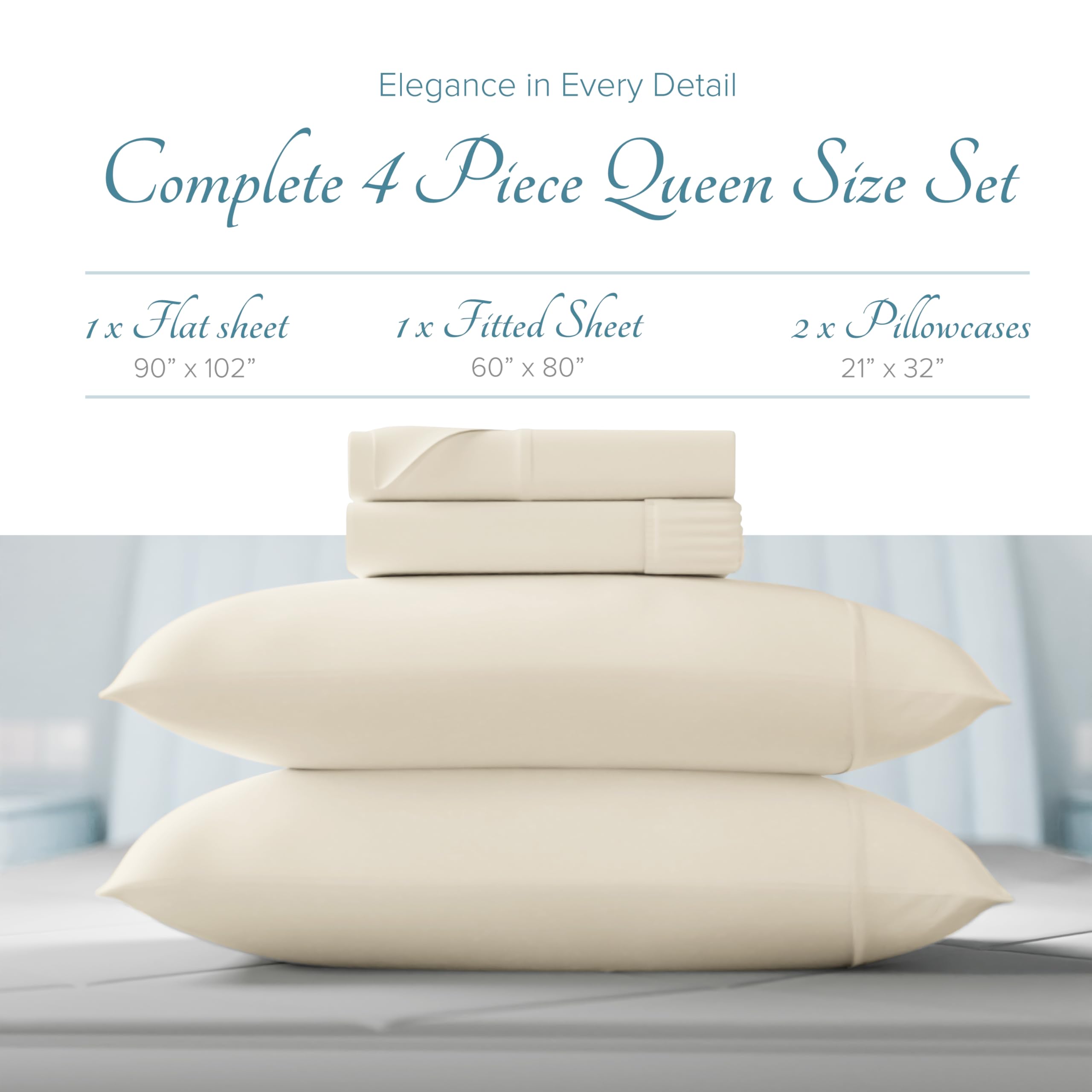 Luxury Egyptian Cotton Sheets Queen Size - 1000 Thread Count 4 Piece Queen Sheets,