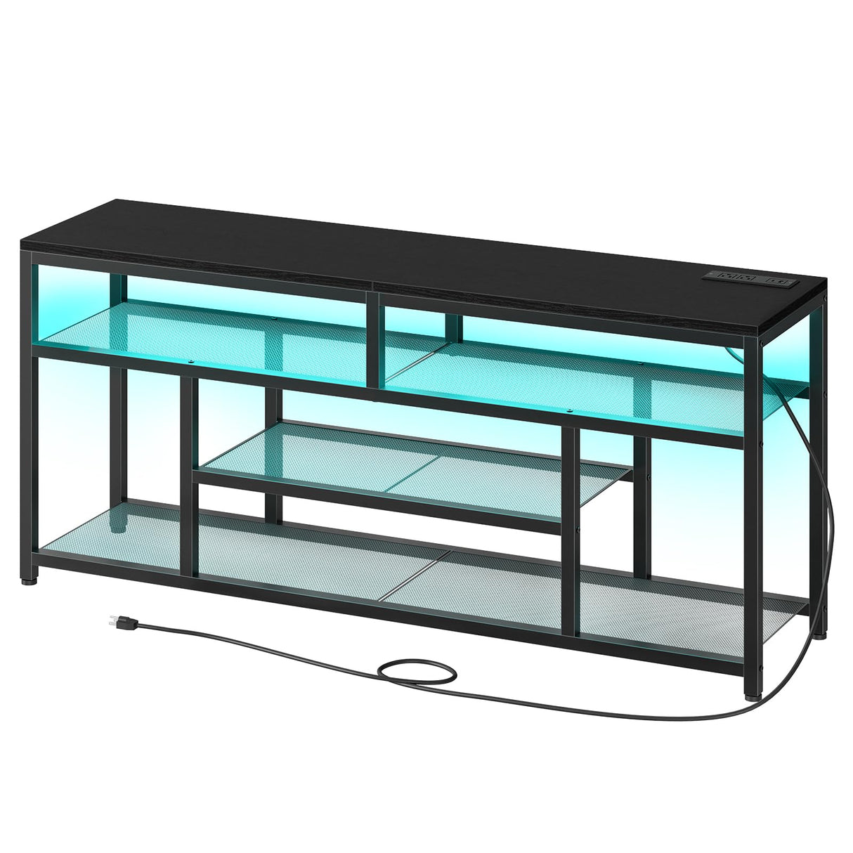 LED TV Stand with Charging Station - 4-Tier Entertainment Center for 65" TVs