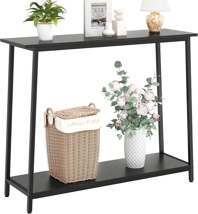 Narrow Console Table, Behind Couch Table, 39.4 Inch Sofa Table, 3-Tier Entryway Table,