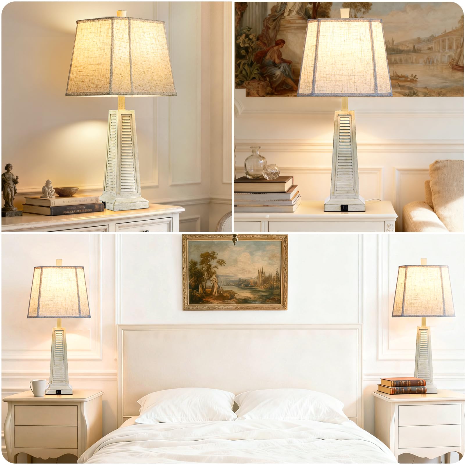 25.94" Vintage Table Lamp with USB Ports and Linen Shade