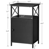 Black End Side Table, Modern Night Stand with Storage Space and Door,Set