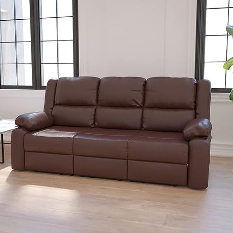 Series Brown LeatherSoft Sofa with Two Built-In Recliners