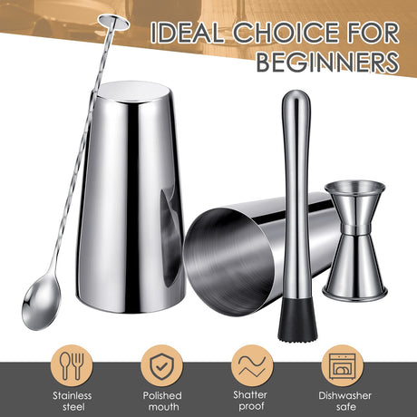 16 Pieces Cocktail Shaker Set Including 4 Pcs Boston Shaker 4 Pcs Muddler