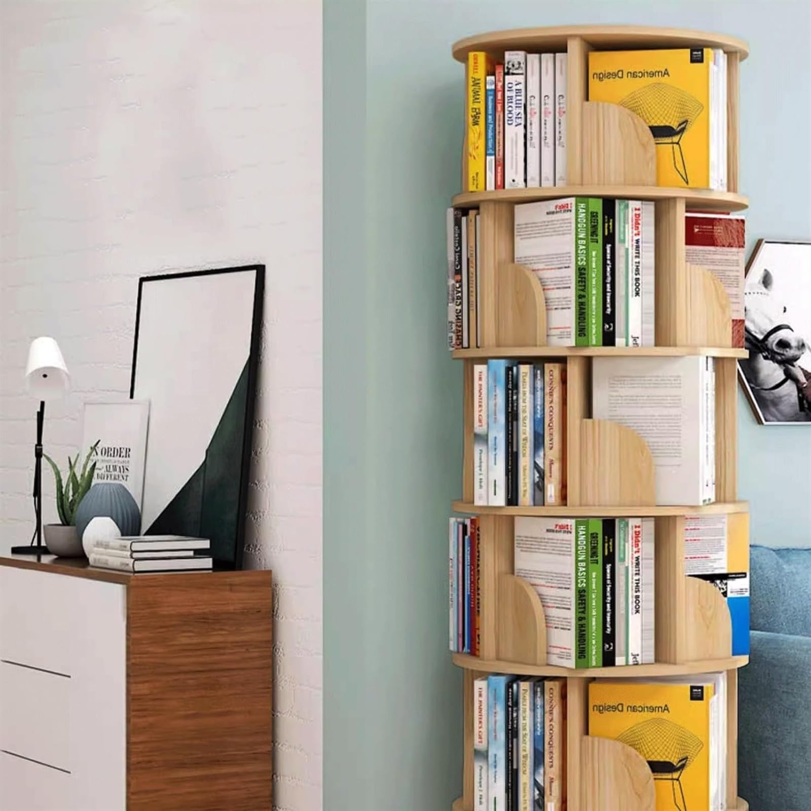 Bookshelf Rotating, 360 Display Corner Bookshelf Small Space