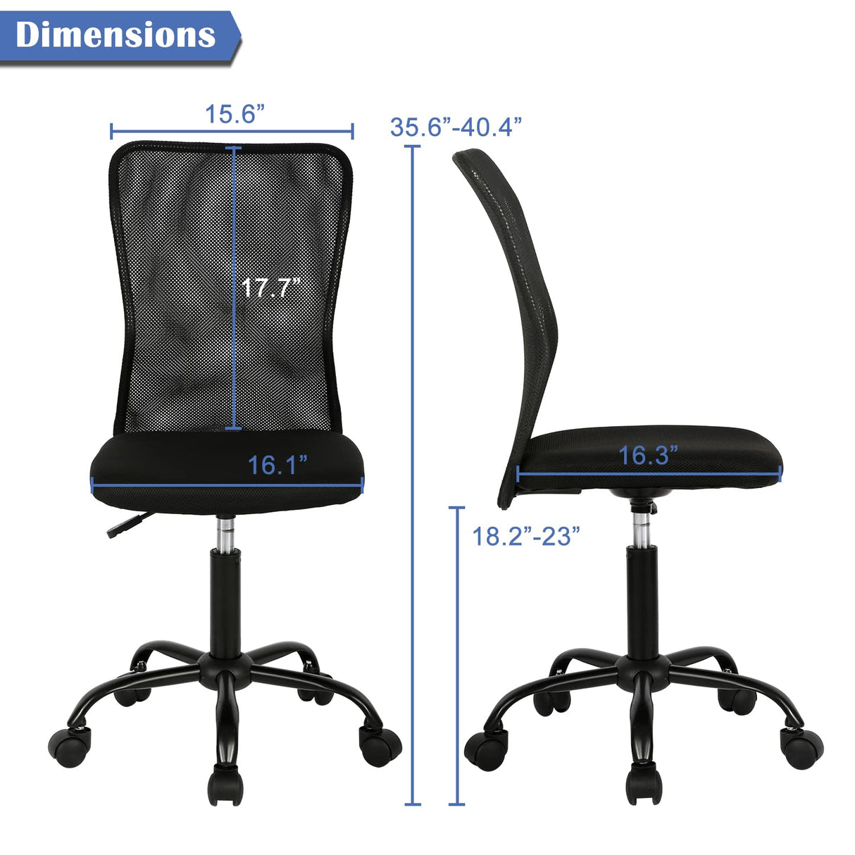 Small Office Chair, Armless Desk Chair with Wheels, Ergonomic Computer Chair