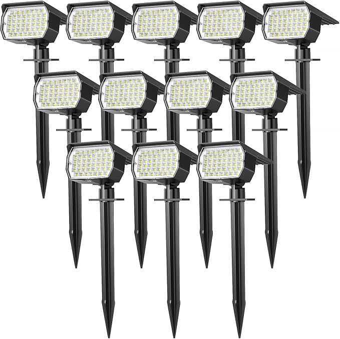Solar Spot Lights Outdoor Waterproof IP65, 12 Pack Landscape Spotlights