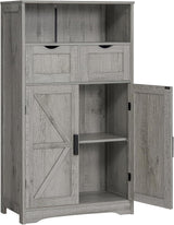 Floor Storage Cabinet with 2 Adjustable Drawers & 2 Barn Doors, Standing Cupboard