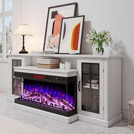 Fireplace TV Stand with 3-Sided Glass Electric Fireplace