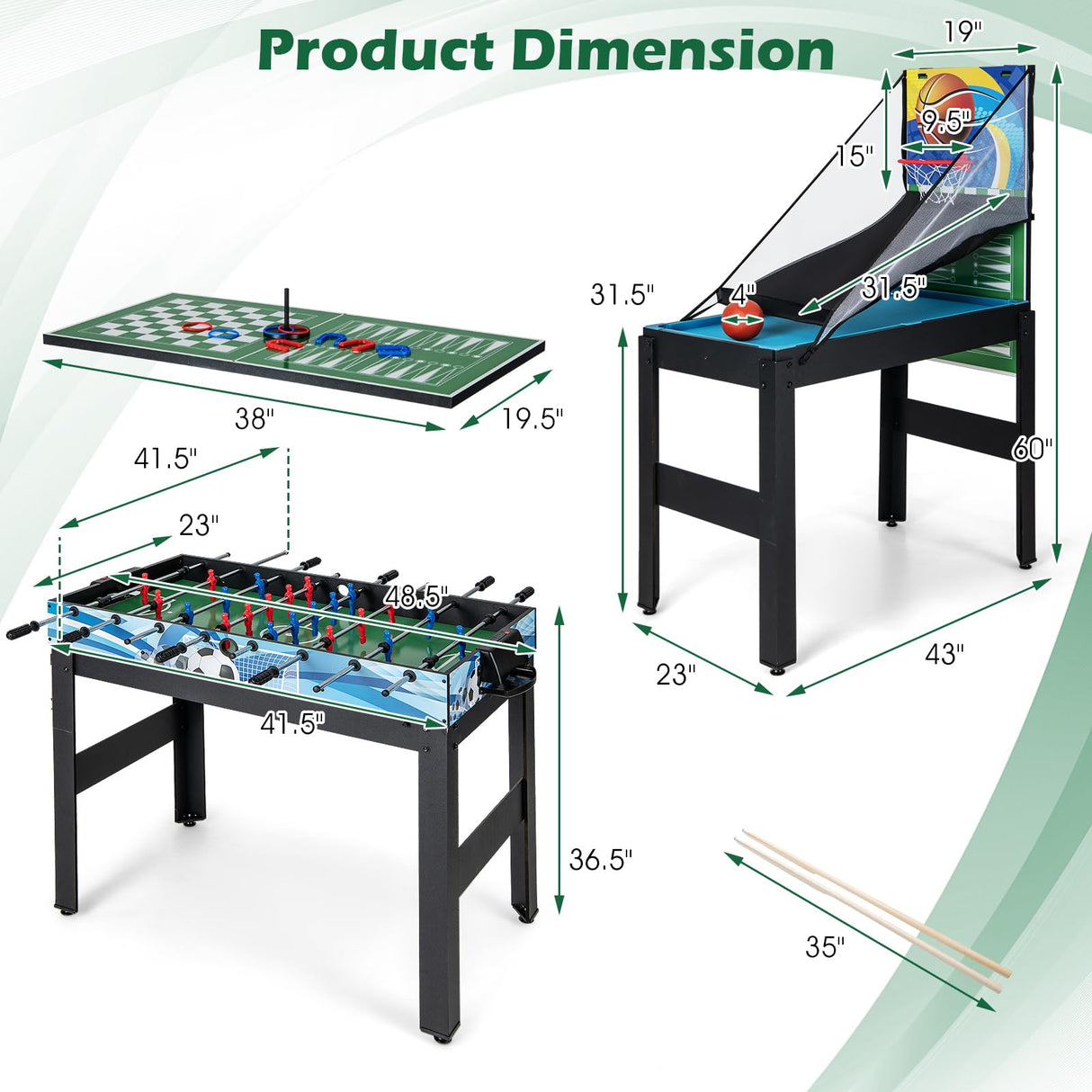 14-in-1 Multi Game Table, Combo Game Table w/Foosball, Air Hockey, Pool