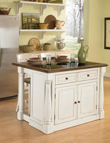 Monarch White Kitchen Island with Distressed Oak Top, Black Granite Top Inset, Hardwood