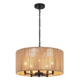 5 Lights Boho Drum Chandeliers for Dining Room Light Fixture, 19" Woven Pendant Light