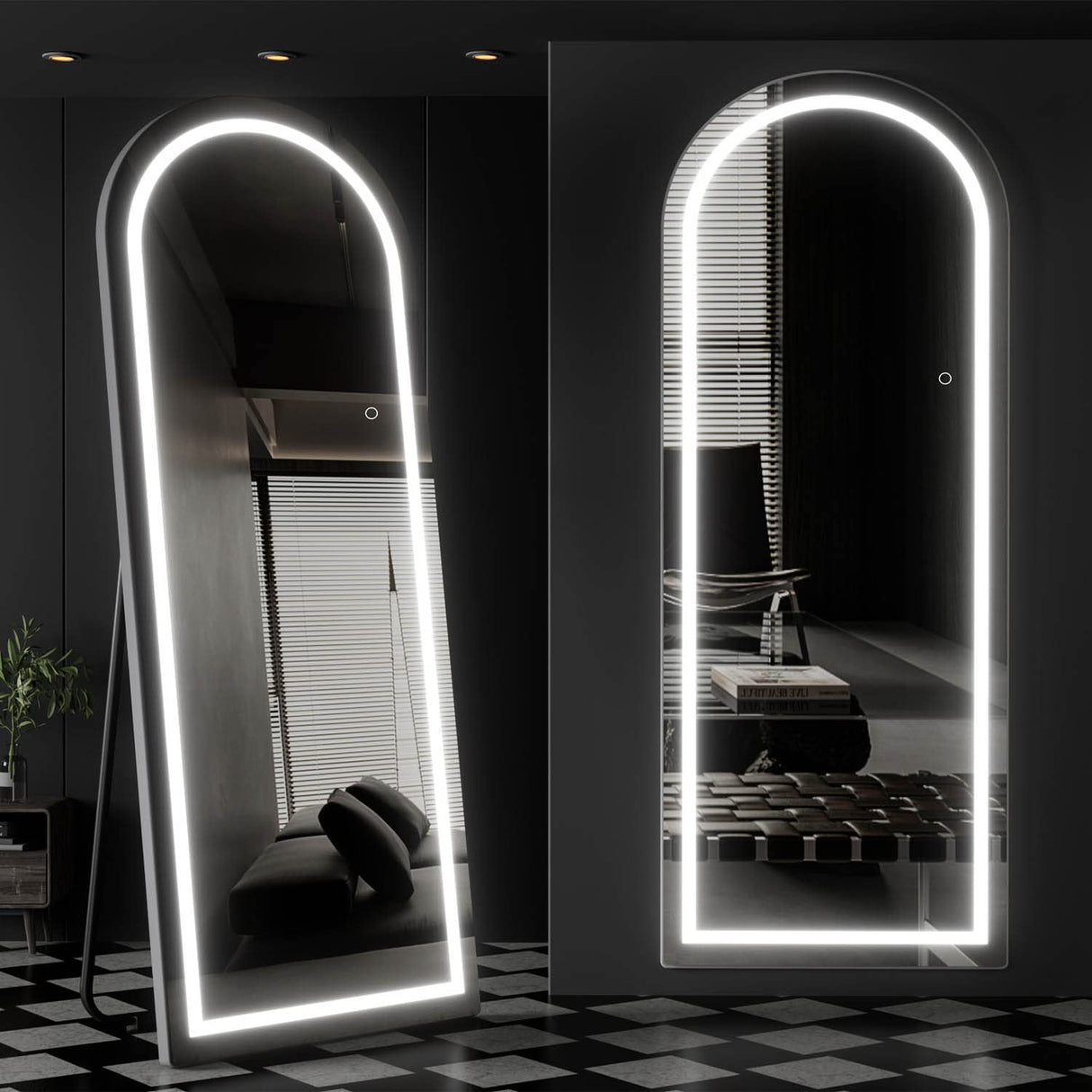 65"x22" Arched Full Length Mirror with Lights, LED Mirror Full Length with Stands