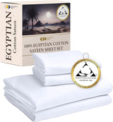 Certified Luxury 100% Egyptian Cotton Sheets, King Size Bed Sheets, 4 Piece Deep Pocket Sateen Cooling