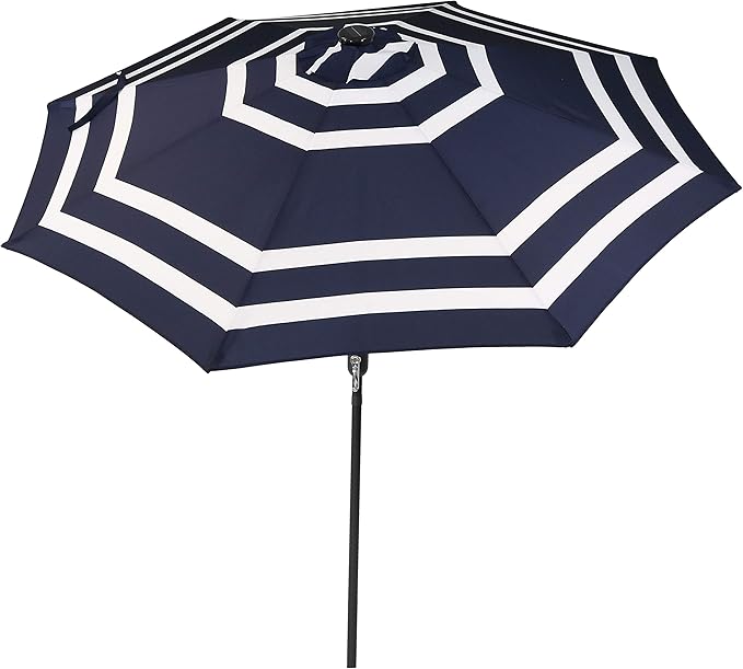 9 ft Striped Patio Umbrella with Solar Lights - Polyester LED Table Market Umbrella