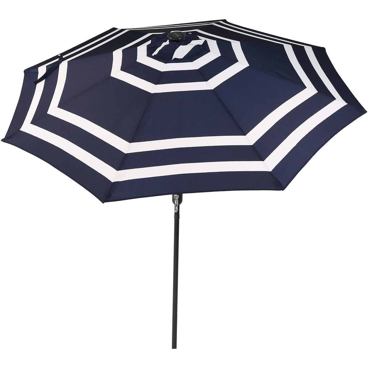 9 ft Striped Patio Umbrella with Solar Lights - Polyester LED Table Market Umbrella