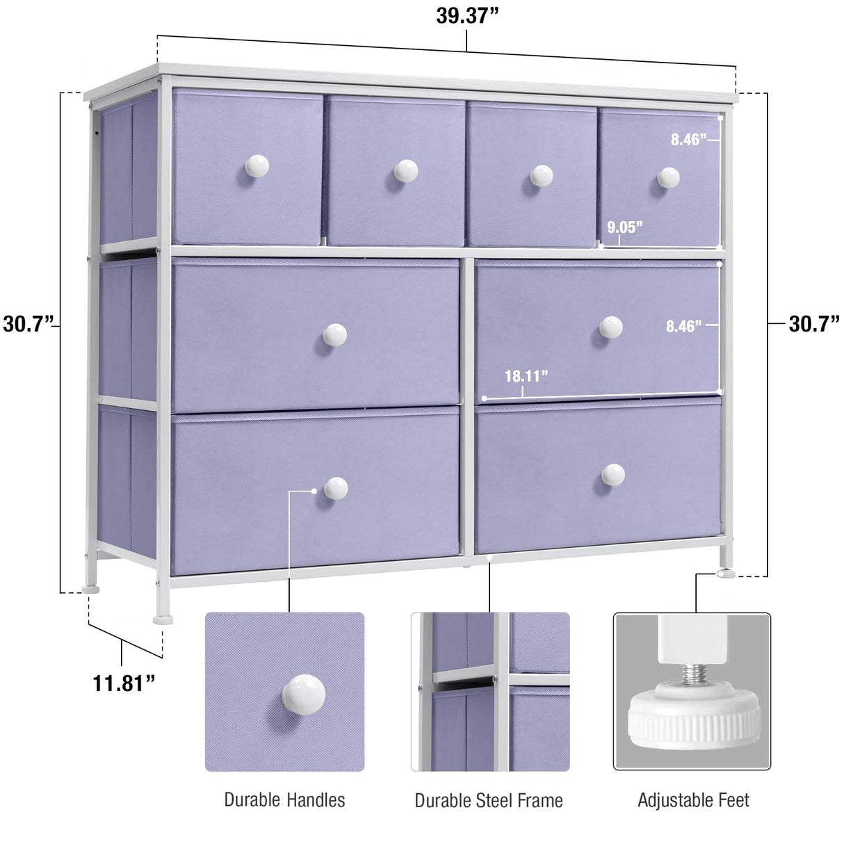 Fabric Dresser for Kids Bedroom - Chest of 8 Drawers, Storage Tower, Clothing Organizer,