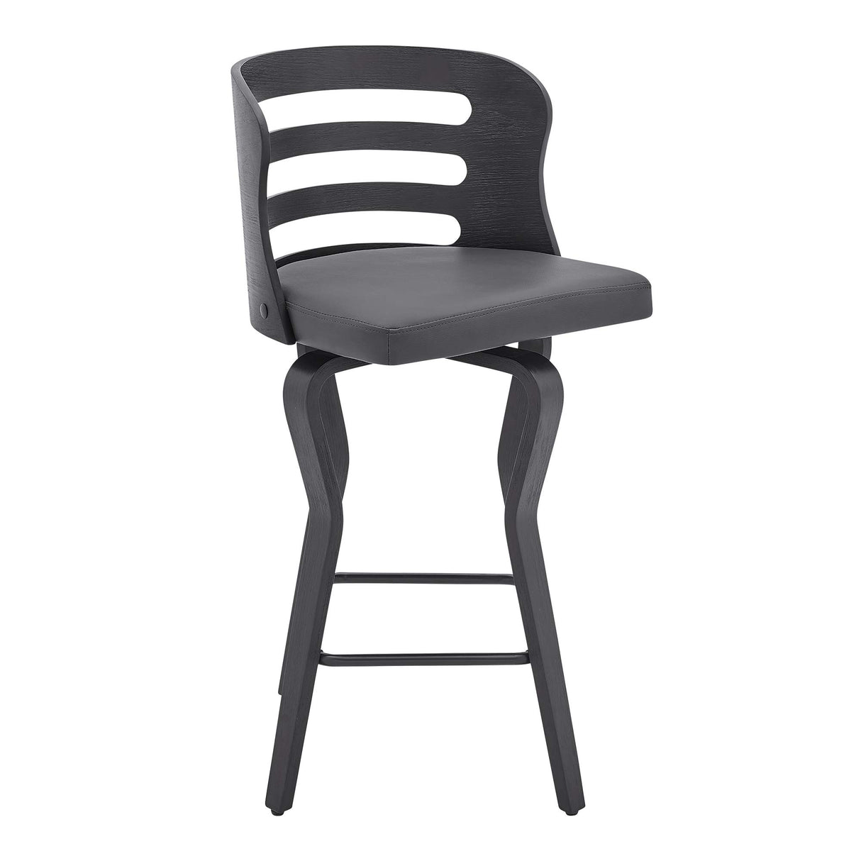 26" Swivel Gray Faux Leather and Black Wood Bar Stool