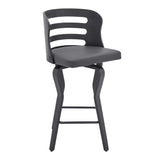 26" Swivel Gray Faux Leather and Black Wood Bar Stool