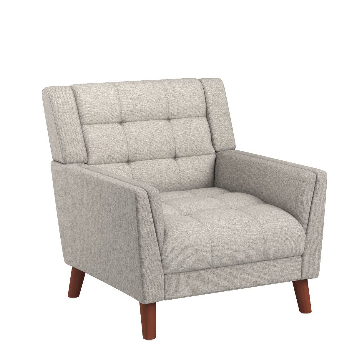 Evelyn Mid Century Modern Fabric Arm Chair, Beige & Walnut
