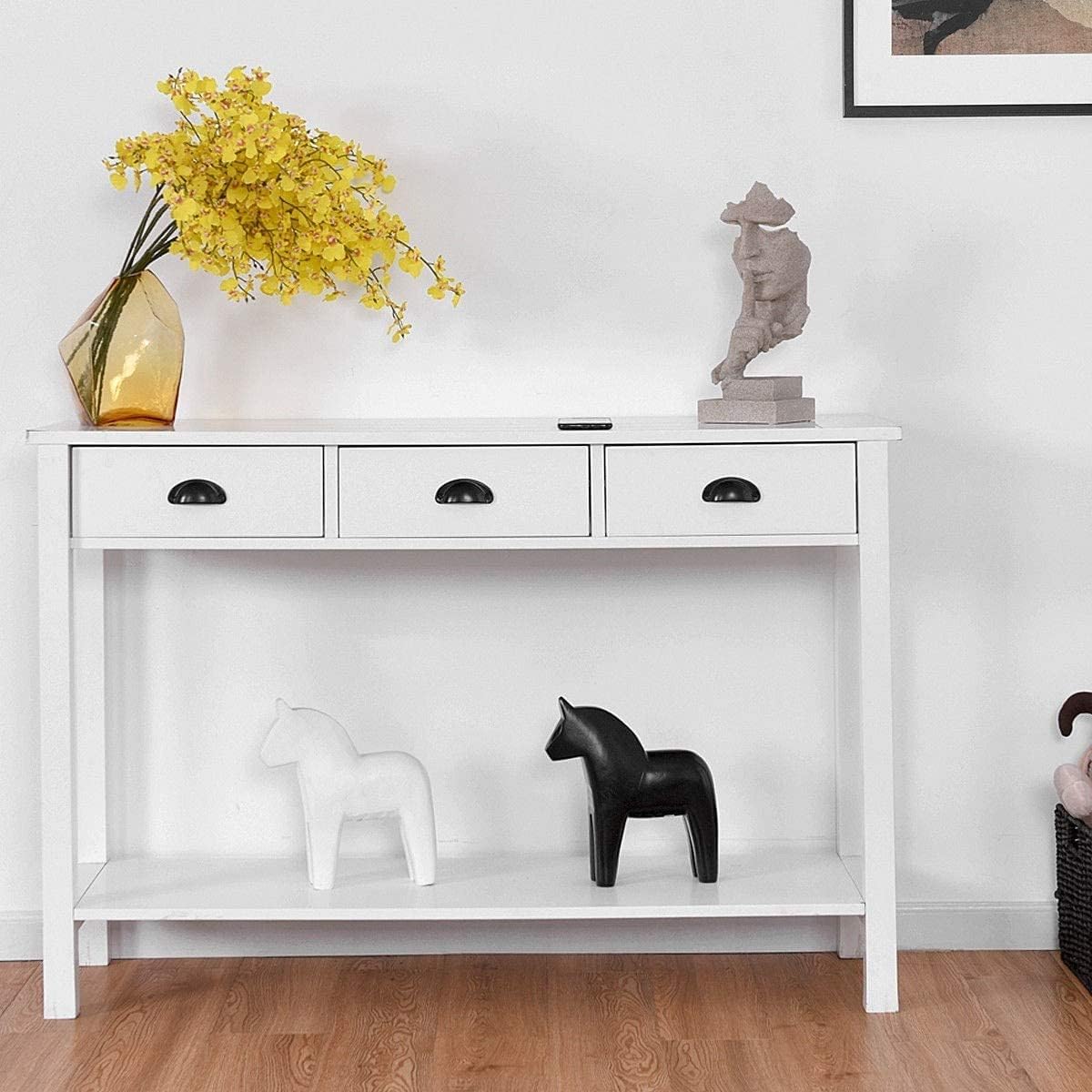 47’’ Console Sofa Table with 3 Storage Drawers and 1 Shelf, White