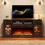 70" LED Fireplace TV Stand with Glass Doors - Black