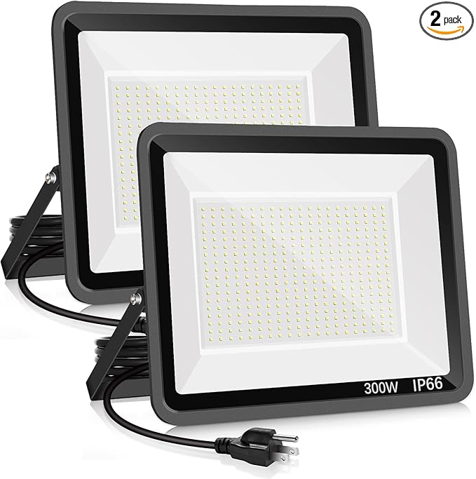2 Pack 300W LED Flood Light Outdoor,2000W Equivalent 43500LM 5000K Daylight