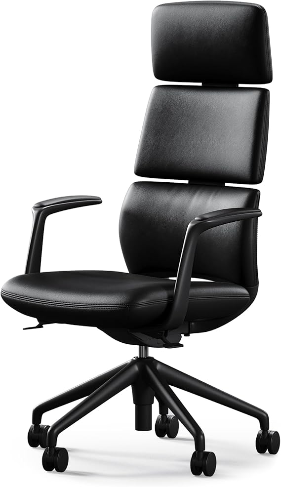 Executive Leather Office Chair - High Back Ergonomic Swivel Chair with Headrest