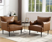 Brown Leather Accent Chairs Set of 2, Modern Club Chairs Single Sofa for Living