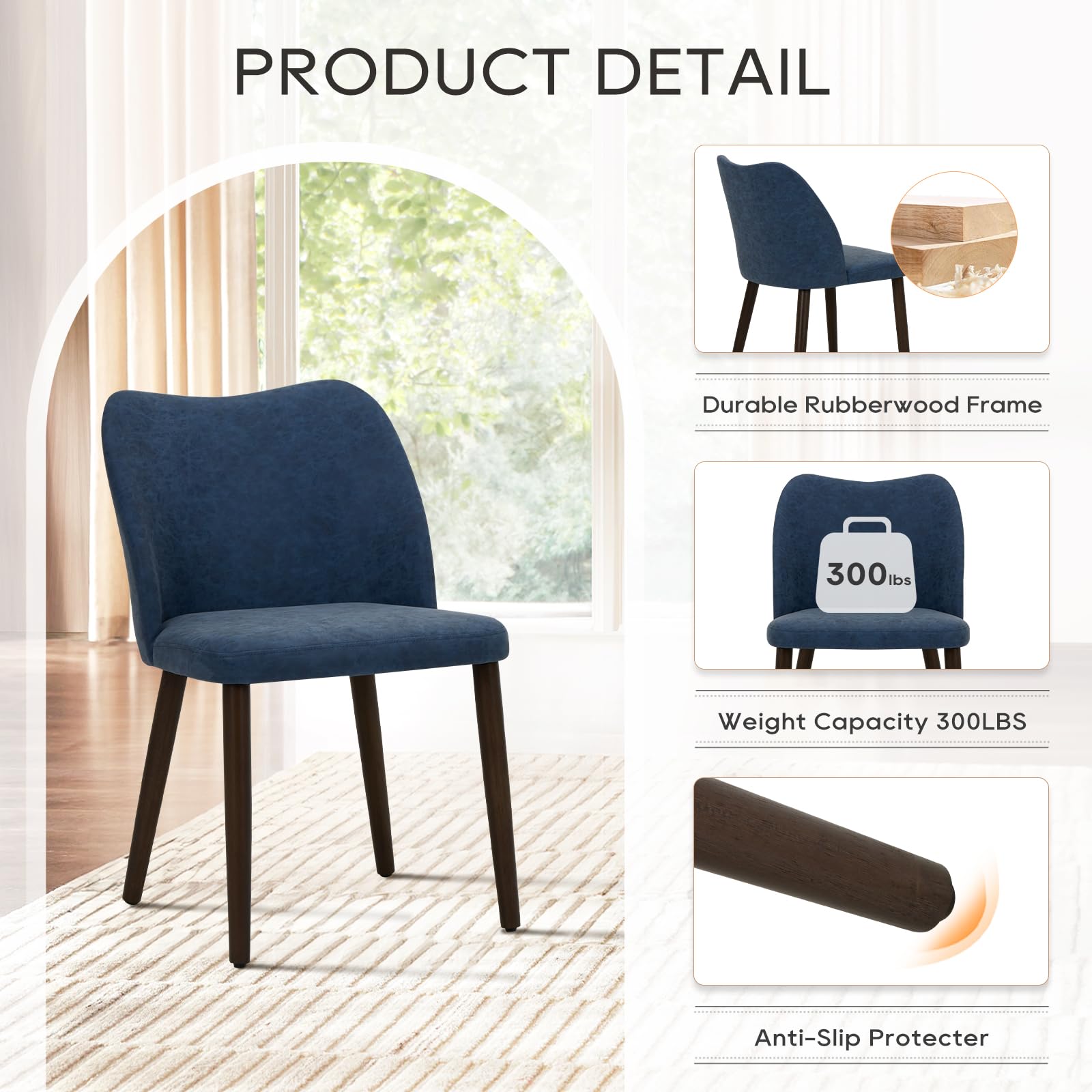 Upholstered Dining Chairs Set of 2 - Blue PU Leather