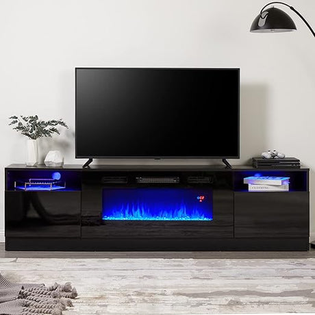 80" TV Stand with 40" Electric Fireplace Large Modern Matte Texture Media